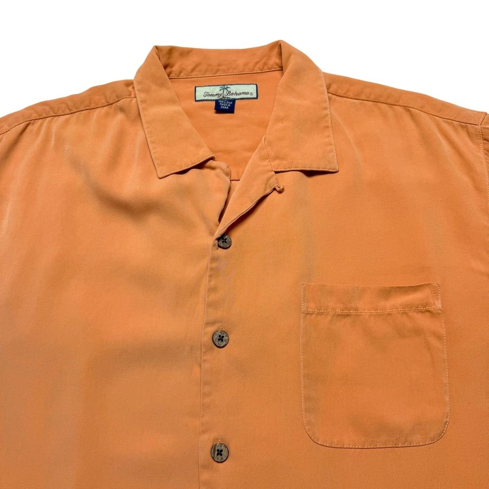 Tommy‎ Bahama Shirt Mens Large Orange Silk Solid Short Sleeve Camp Casual Beach